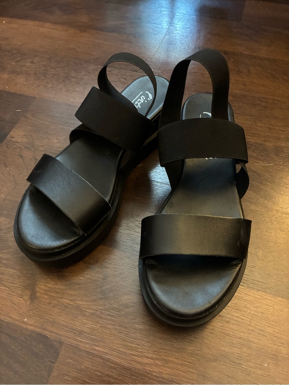 Black Women's Slide Sandals with Elastic Straps